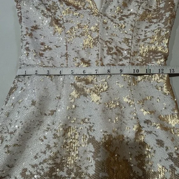 Dress the Population Sz XSmall Gold & White Sequin Mini Dress Party Stretch - Picture 8 of 13